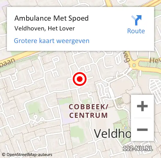 Locatie op kaart van de 112 melding: Ambulance Met Spoed Naar Veldhoven, Het Lover op 9 maart 2020 09:25