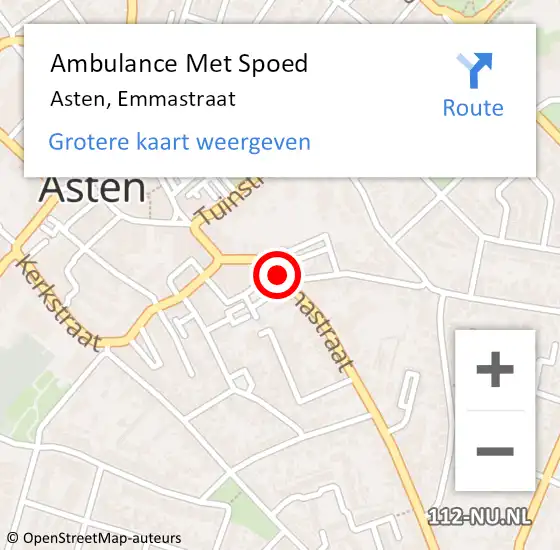 Locatie op kaart van de 112 melding: Ambulance Met Spoed Naar Asten, Emmastraat op 9 maart 2020 10:20