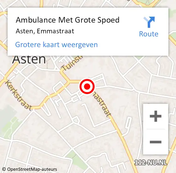 Locatie op kaart van de 112 melding: Ambulance Met Grote Spoed Naar Asten, Emmastraat op 9 maart 2020 10:33