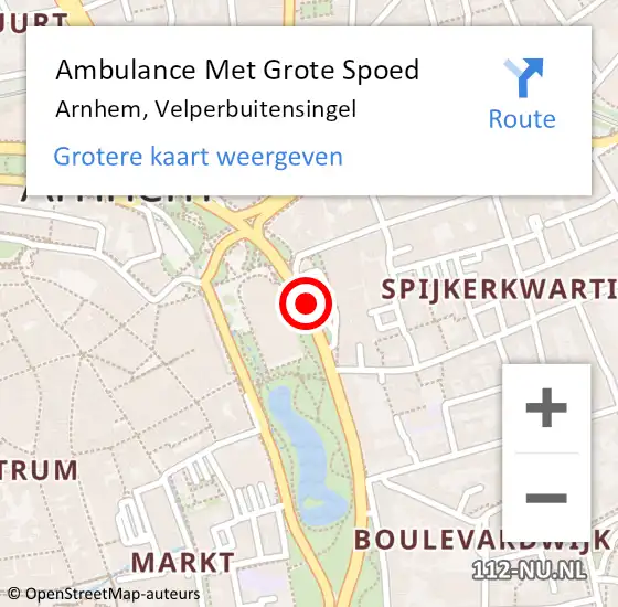 Locatie op kaart van de 112 melding: Ambulance Met Grote Spoed Naar Arnhem, Velperbuitensingel op 9 maart 2020 10:37