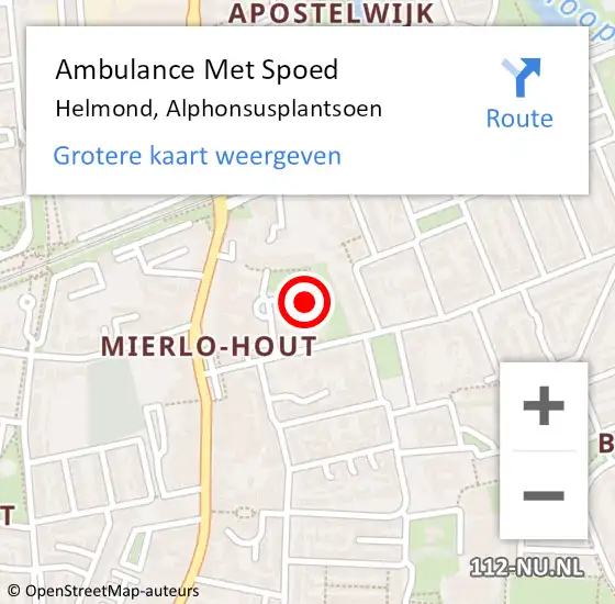 Locatie op kaart van de 112 melding: Ambulance Met Spoed Naar Helmond, Alphonsusplantsoen op 9 maart 2020 11:22