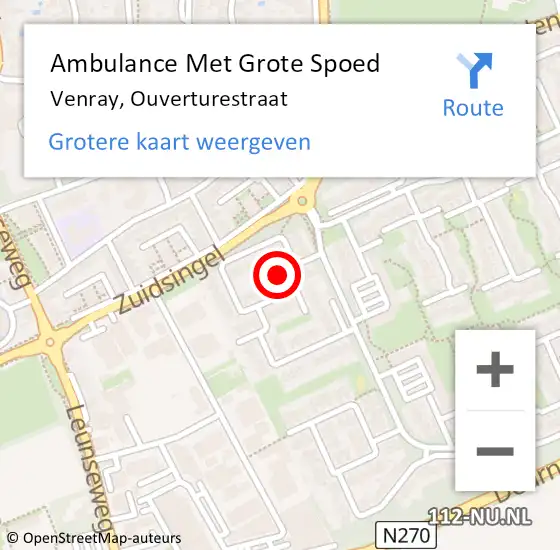 Locatie op kaart van de 112 melding: Ambulance Met Grote Spoed Naar Venray, Ouverturestraat op 9 maart 2020 11:27