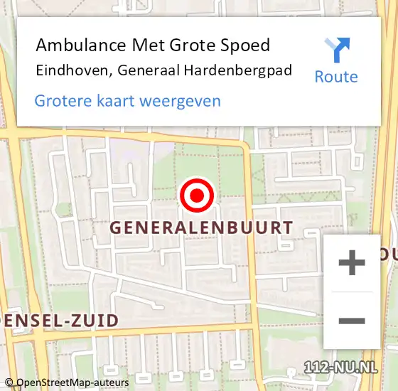 Locatie op kaart van de 112 melding: Ambulance Met Grote Spoed Naar Eindhoven, Generaal Hardenbergpad op 9 maart 2020 11:42