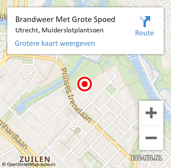 Locatie op kaart van de 112 melding: Brandweer Met Grote Spoed Naar Utrecht, Muiderslotplantsoen op 9 maart 2020 12:08