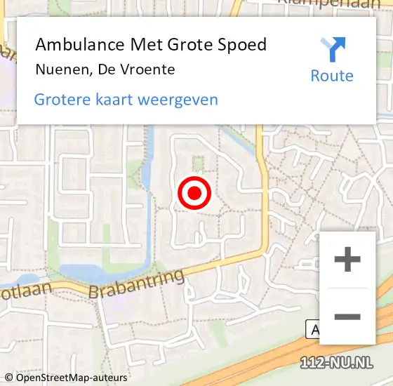 Locatie op kaart van de 112 melding: Ambulance Met Grote Spoed Naar Nuenen, De Vroente op 9 maart 2020 14:00