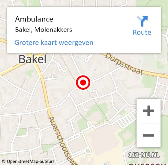 Locatie op kaart van de 112 melding: Ambulance Bakel, Molenakkers op 9 maart 2020 15:48