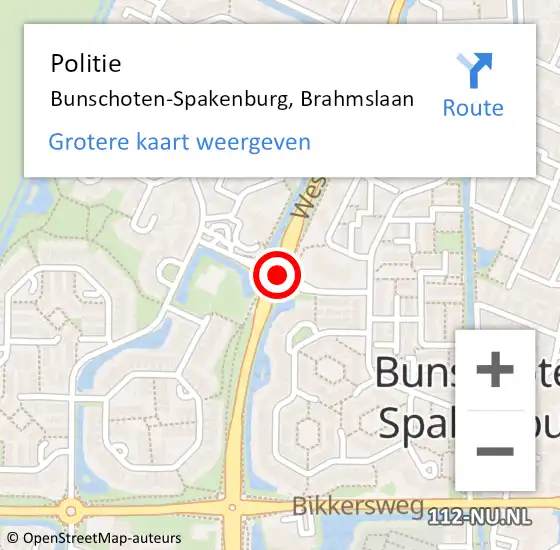 Locatie op kaart van de 112 melding: Politie Bunschoten-Spakenburg, Brahmslaan op 9 maart 2020 16:05