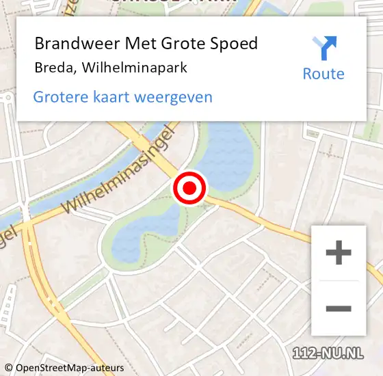 Locatie op kaart van de 112 melding: Brandweer Met Grote Spoed Naar Breda, Wilhelminapark op 9 maart 2020 18:42