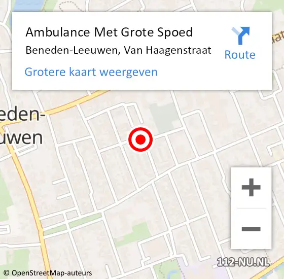 Locatie op kaart van de 112 melding: Ambulance Met Grote Spoed Naar Beneden-Leeuwen, Van Haagenstraat op 9 maart 2020 21:35