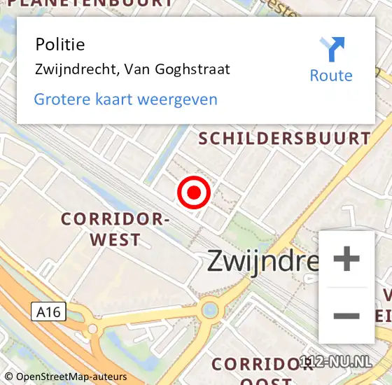 Locatie op kaart van de 112 melding: Politie Zwijndrecht, Van Goghstraat op 9 maart 2020 22:10