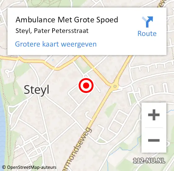 Locatie op kaart van de 112 melding: Ambulance Met Grote Spoed Naar Steyl, Pater Petersstraat op 30 april 2014 21:22