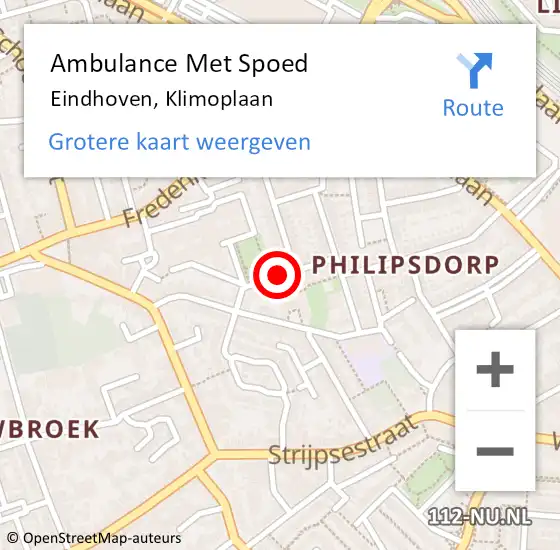 Locatie op kaart van de 112 melding: Ambulance Met Spoed Naar Eindhoven, Klimoplaan op 10 maart 2020 02:35