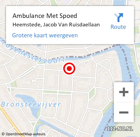 Locatie op kaart van de 112 melding: Ambulance Met Spoed Naar Heemstede, Jacob Van Ruisdaellaan op 10 maart 2020 03:25