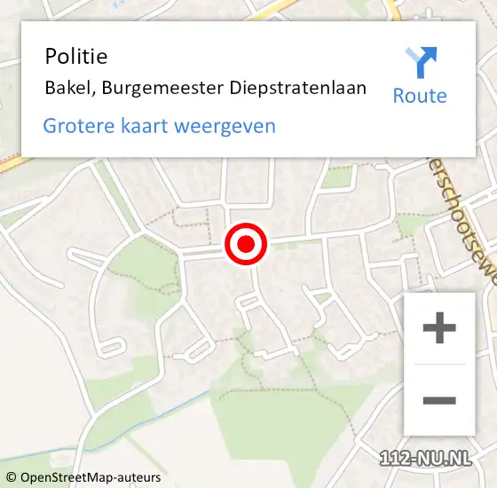 Locatie op kaart van de 112 melding: Politie Bakel, Burgemeester Diepstratenlaan op 10 maart 2020 07:15