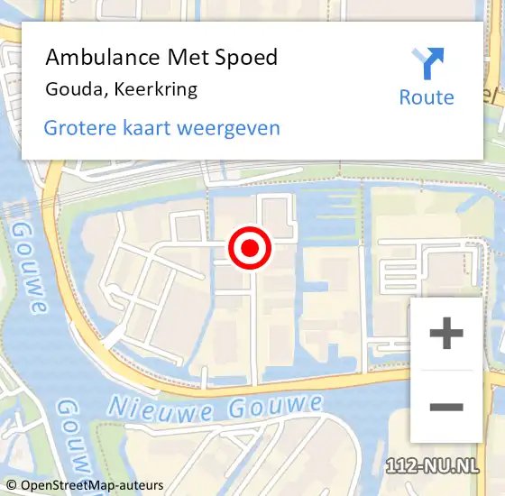 Locatie op kaart van de 112 melding: Ambulance Met Spoed Naar Gouda, Keerkring op 10 maart 2020 07:33