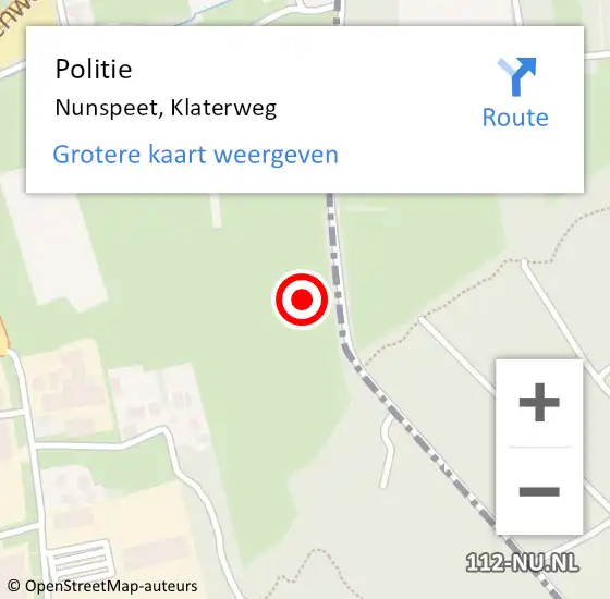 Locatie op kaart van de 112 melding: Politie Nunspeet, Klaterweg op 10 maart 2020 09:33