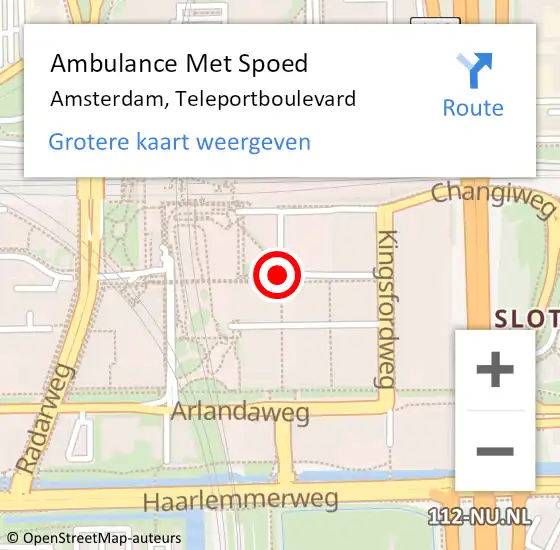 Locatie op kaart van de 112 melding: Ambulance Met Spoed Naar Amsterdam, Teleportboulevard op 10 maart 2020 10:10