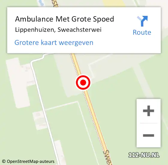 Locatie op kaart van de 112 melding: Ambulance Met Grote Spoed Naar Lippenhuizen, Sweachsterwei op 10 maart 2020 10:51