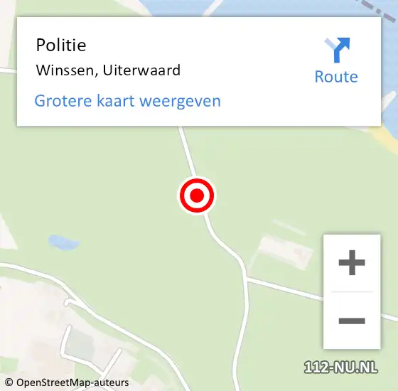 Locatie op kaart van de 112 melding: Politie Winssen, Uiterwaard op 10 maart 2020 14:17