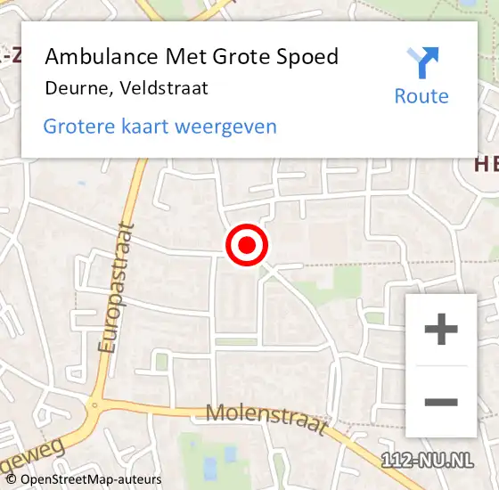 Locatie op kaart van de 112 melding: Ambulance Met Grote Spoed Naar Deurne, Veldstraat op 10 maart 2020 14:52