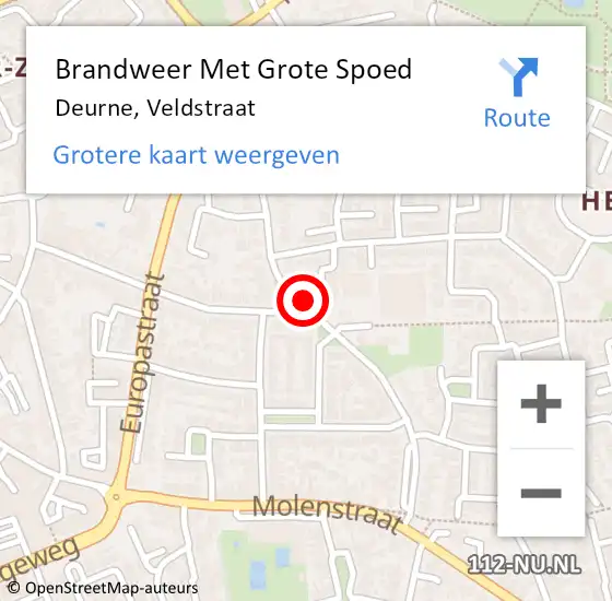 Locatie op kaart van de 112 melding: Brandweer Met Grote Spoed Naar Deurne, Veldstraat op 10 maart 2020 14:52