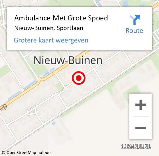 Locatie op kaart van de 112 melding: Ambulance Met Grote Spoed Naar Nieuw-Buinen, Sportlaan op 10 maart 2020 15:18