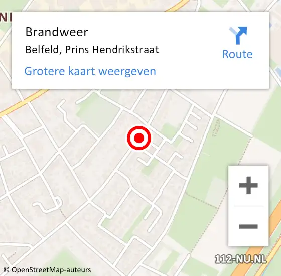 Locatie op kaart van de 112 melding: Brandweer Belfeld, Prins Hendrikstraat op 10 maart 2020 16:03