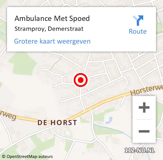 Locatie op kaart van de 112 melding: Ambulance Met Spoed Naar Stramproy, Demerstraat op 10 maart 2020 16:22