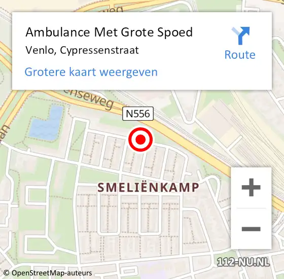 Locatie op kaart van de 112 melding: Ambulance Met Grote Spoed Naar Venlo, Cypressenstraat op 10 maart 2020 16:56