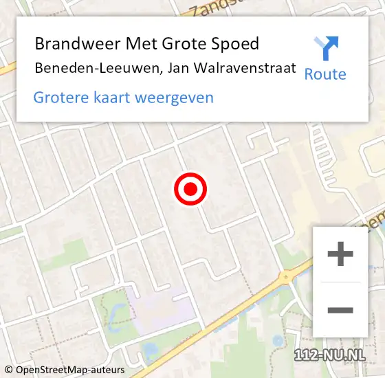 Locatie op kaart van de 112 melding: Brandweer Met Grote Spoed Naar Beneden-Leeuwen, Jan Walravenstraat op 11 maart 2020 08:05