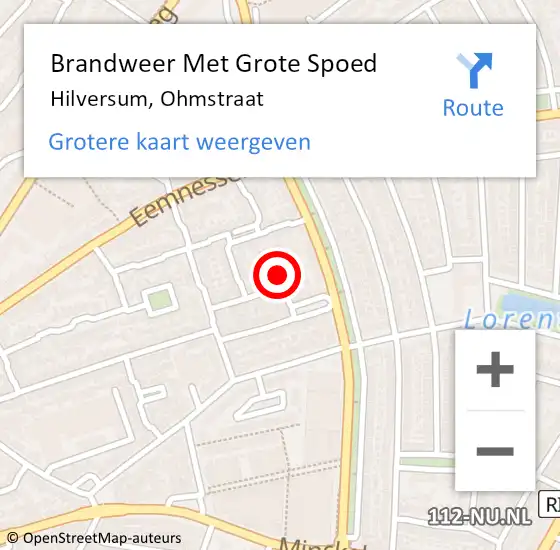 Locatie op kaart van de 112 melding: Brandweer Met Grote Spoed Naar Hilversum, Ohmstraat op 1 mei 2014 02:42