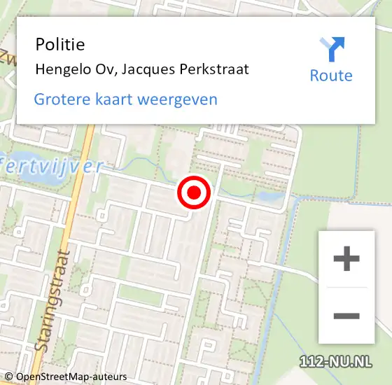 Locatie op kaart van de 112 melding: Politie Hengelo Ov, Jacques Perkstraat op 11 maart 2020 13:00