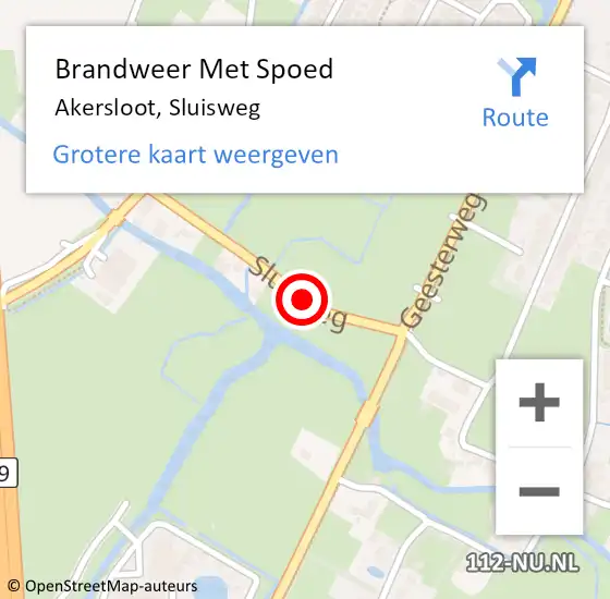 Locatie op kaart van de 112 melding: Brandweer Met Spoed Naar Akersloot, Sluisweg op 11 maart 2020 13:38