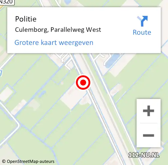 Locatie op kaart van de 112 melding: Politie Culemborg, Parallelweg West op 11 maart 2020 14:34