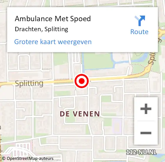 Locatie op kaart van de 112 melding: Ambulance Met Spoed Naar Drachten, Splitting op 11 maart 2020 16:22