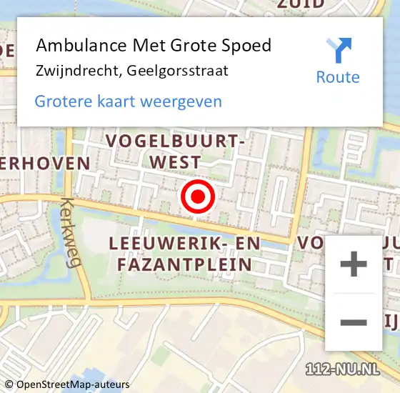 Locatie op kaart van de 112 melding: Ambulance Met Grote Spoed Naar Zwijndrecht, Geelgorsstraat op 11 maart 2020 16:35