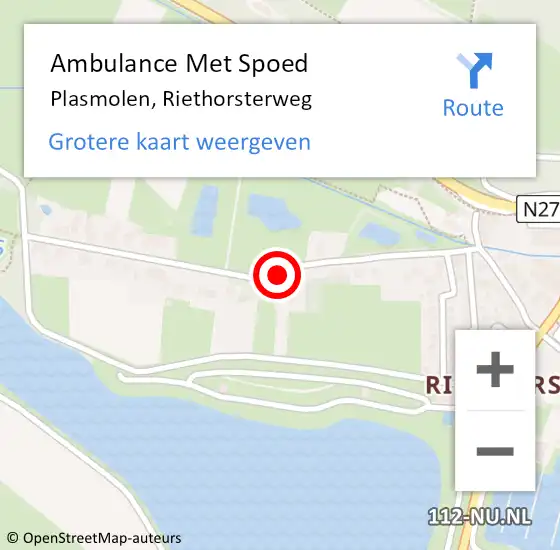 Locatie op kaart van de 112 melding: Ambulance Met Spoed Naar Plasmolen, Riethorsterweg op 11 maart 2020 17:13