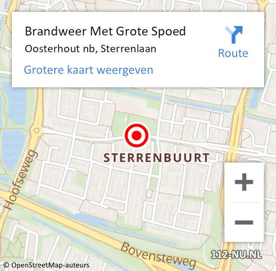 Locatie op kaart van de 112 melding: Brandweer Met Grote Spoed Naar Oosterhout nb, Sterrenlaan op 11 maart 2020 18:33