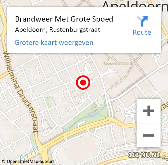 Locatie op kaart van de 112 melding: Brandweer Met Grote Spoed Naar Apeldoorn, Rustenburgstraat op 11 maart 2020 21:51