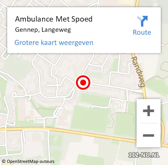 Locatie op kaart van de 112 melding: Ambulance Met Spoed Naar Gennep, Langeweg op 12 maart 2020 02:30
