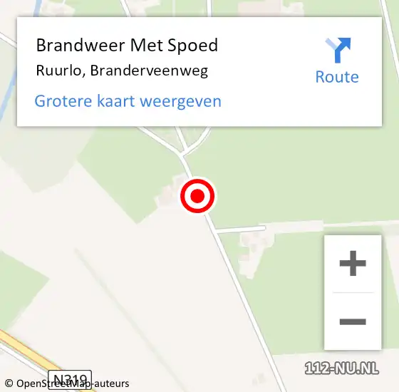 Locatie op kaart van de 112 melding: Brandweer Met Spoed Naar Ruurlo, Branderveenweg op 12 maart 2020 06:20