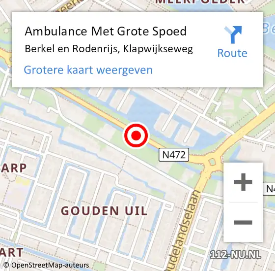 Locatie op kaart van de 112 melding: Ambulance Met Grote Spoed Naar Berkel en Rodenrijs, Klapwijkseweg op 12 maart 2020 08:06