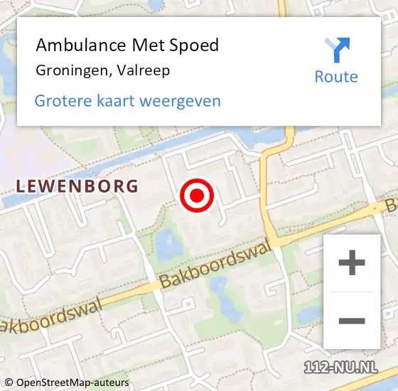 Locatie op kaart van de 112 melding: Ambulance Met Spoed Naar Groningen, Valreep op 12 maart 2020 10:56