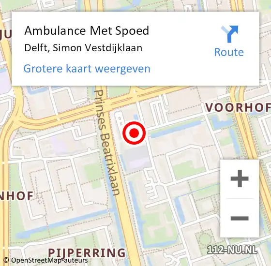 Locatie op kaart van de 112 melding: Ambulance Met Spoed Naar Delft, Simon Vestdijklaan op 12 maart 2020 11:11