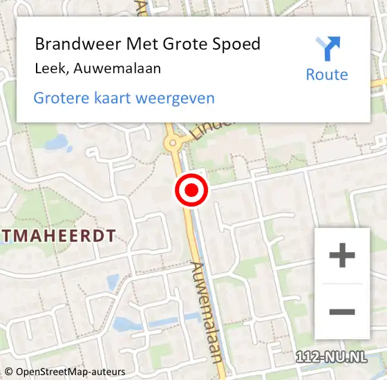 Locatie op kaart van de 112 melding: Brandweer Met Grote Spoed Naar Leek, Auwemalaan op 12 maart 2020 13:51