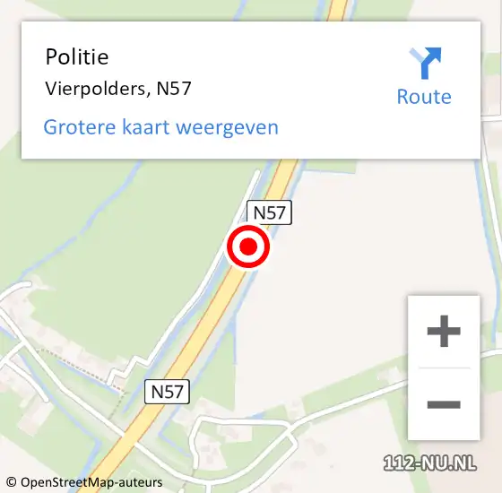 Locatie op kaart van de 112 melding: Politie Vierpolders, N57 op 12 maart 2020 15:00