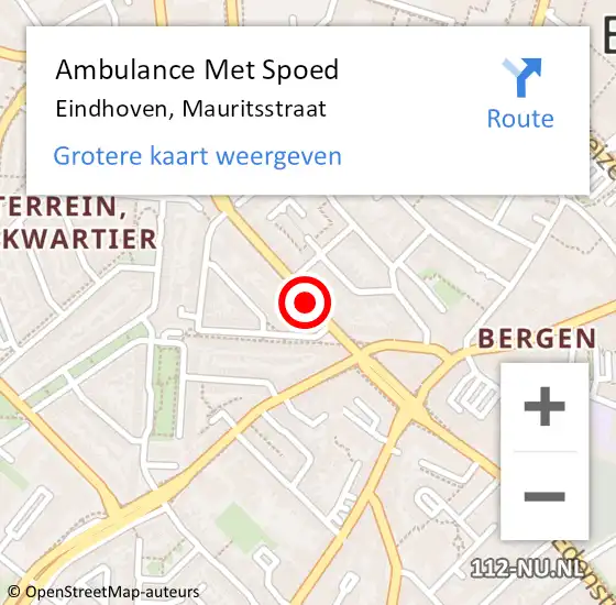 Locatie op kaart van de 112 melding: Ambulance Met Spoed Naar Eindhoven, Mauritsstraat op 12 maart 2020 15:24