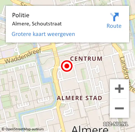 Locatie op kaart van de 112 melding: Politie Almere, Schoutstraat op 12 maart 2020 17:26
