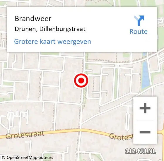 Locatie op kaart van de 112 melding: Brandweer Drunen, Dillenburgstraat op 12 maart 2020 18:06