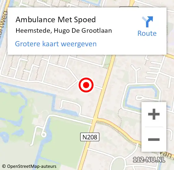 Locatie op kaart van de 112 melding: Ambulance Met Spoed Naar Heemstede, Hugo De Grootlaan op 12 maart 2020 20:47